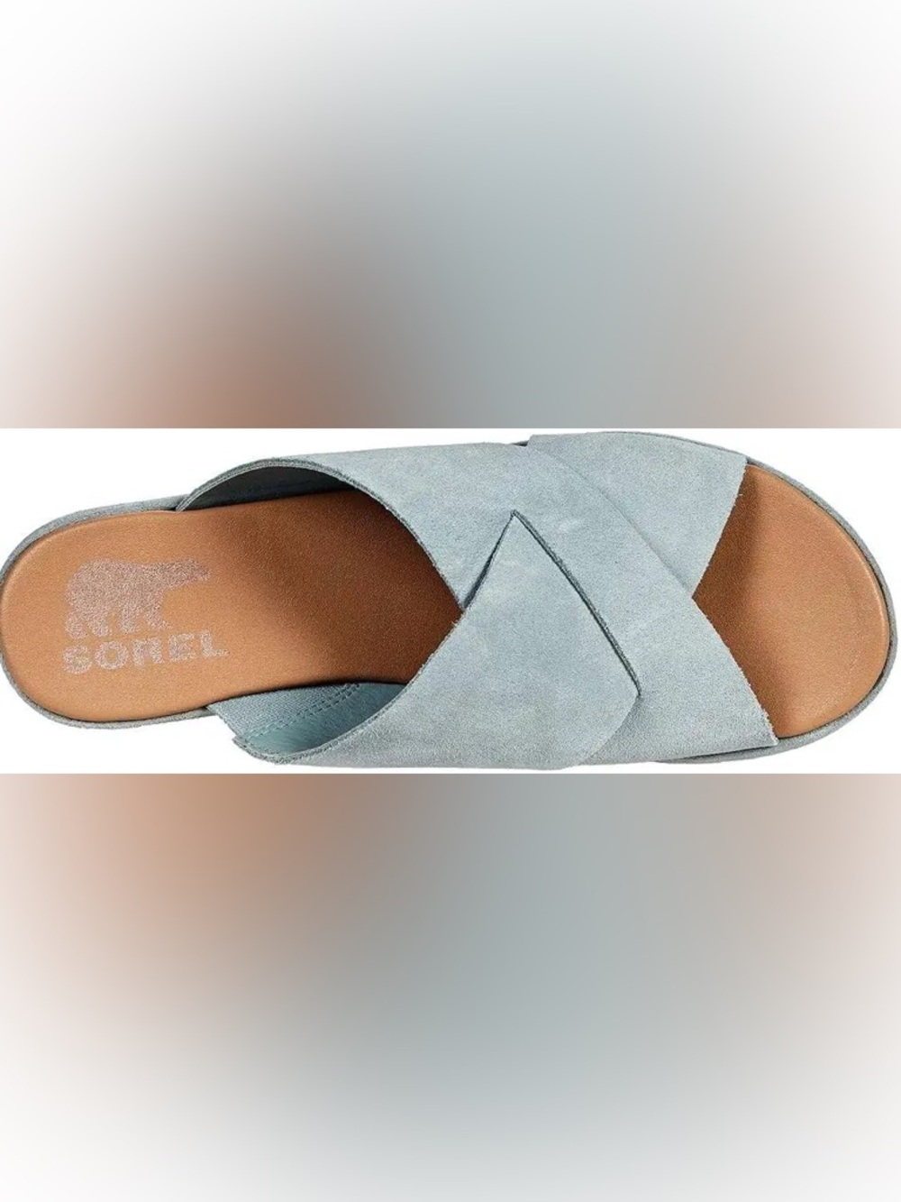 Sorel Cameron Flatform Mule - Cork Platform Sandal- crushed blue, sea salt - Picture 2 of 12